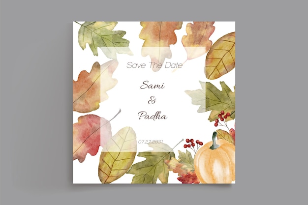 Watercolor autumn wedding invitation