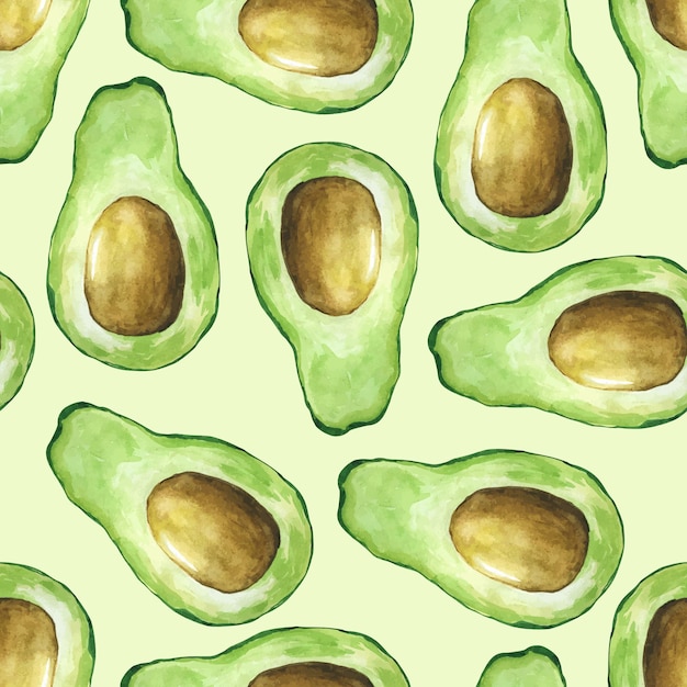 Vector watercolor avocado seamless pattern background