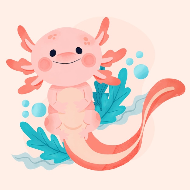 Watercolor axolotl illustration