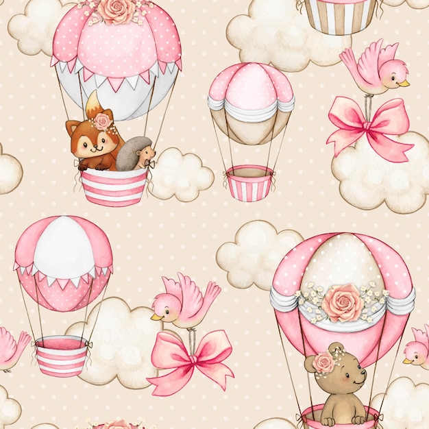 Watercolor baby air balloon seamless pattern