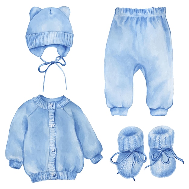 Premium Vector Watercolor baby boy clothes baby shower