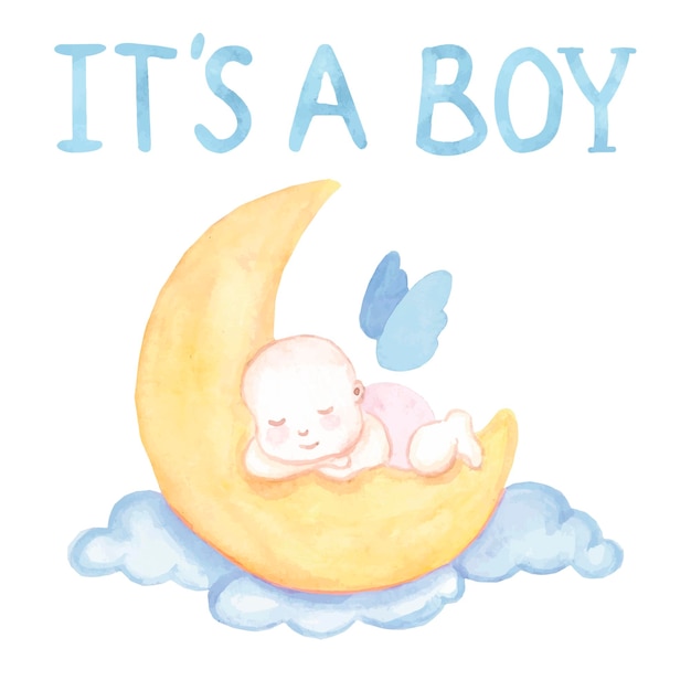 Neonato dell'acquerello sulla luna illustrazione vettoriale del neonato