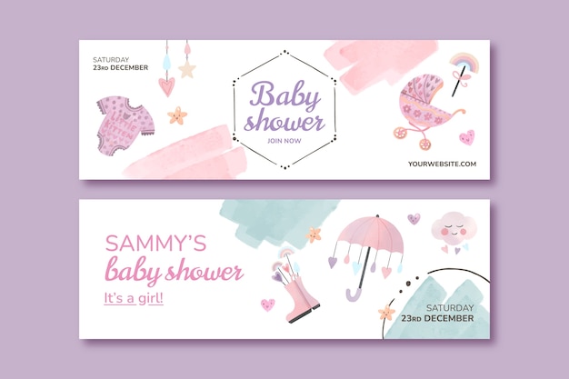 Watercolor baby shower horizontal banner template