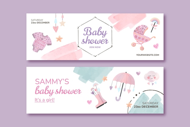 Vector watercolor baby shower horizontal banner template