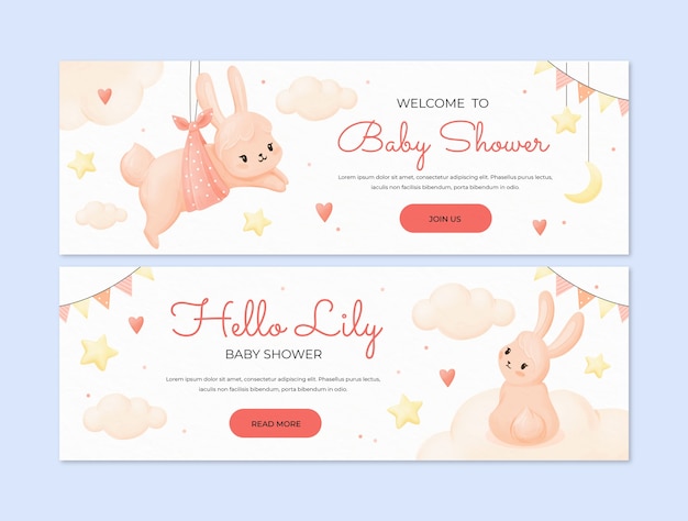 Vector watercolor baby shower horizontal banner