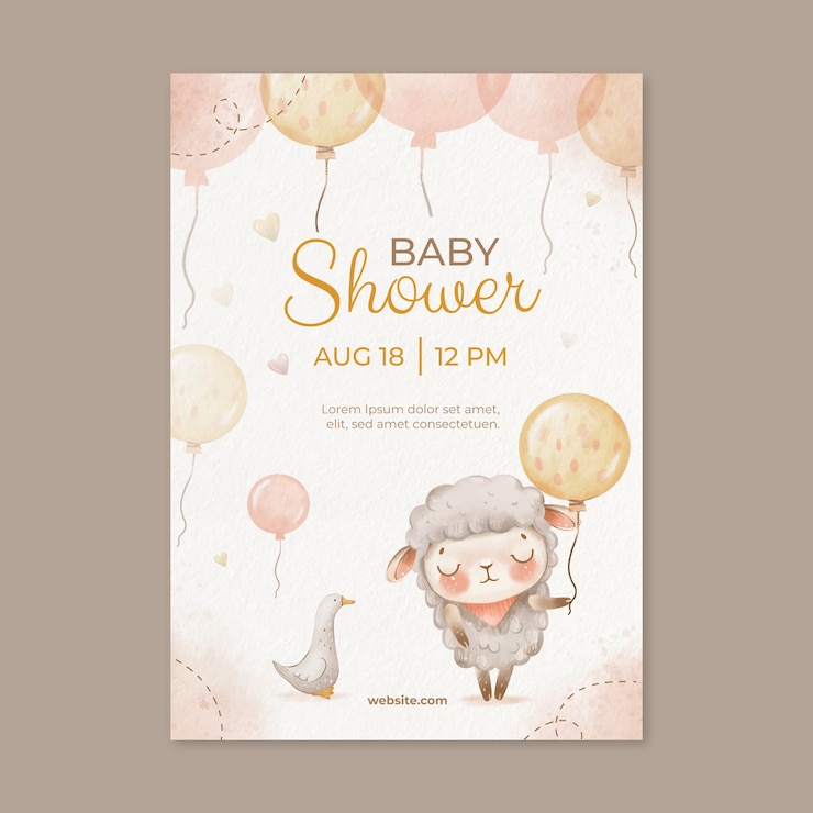 Vector watercolor baby shower invitation template