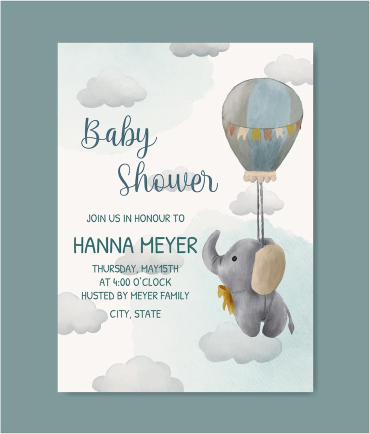 Vector watercolor baby shower invitation