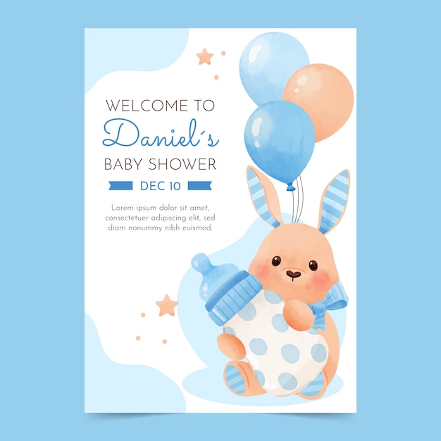 Watercolor baby shower party poster template