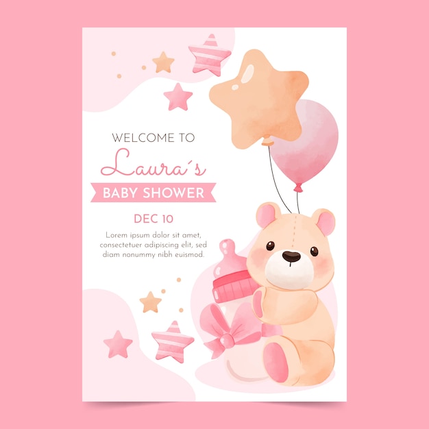 Vector watercolor baby shower party poster