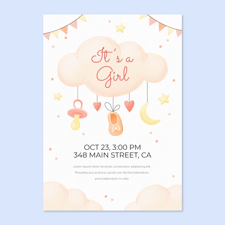 Vector watercolor baby shower poster template
