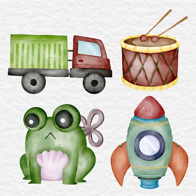 Vector watercolor baby toy element set