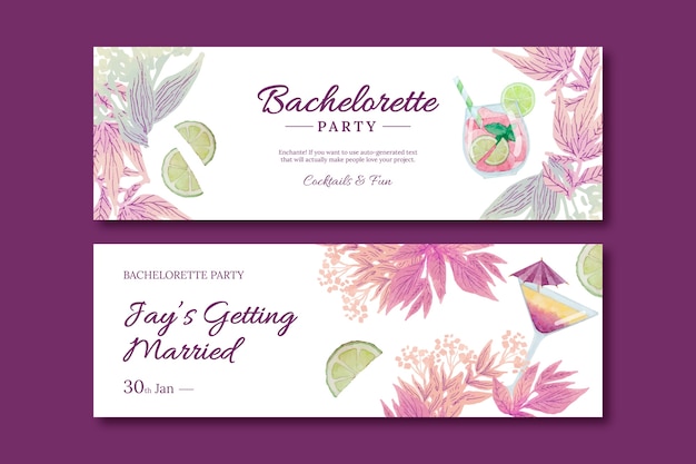 Watercolor bachelorette party horizontal banner