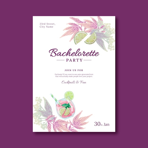 Vector watercolor bachelorette party poster