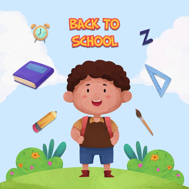 Watercolor back to school background with children character