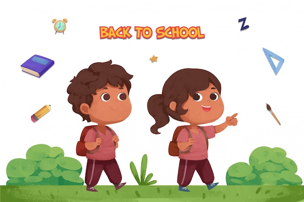 Watercolor back to school background with children character