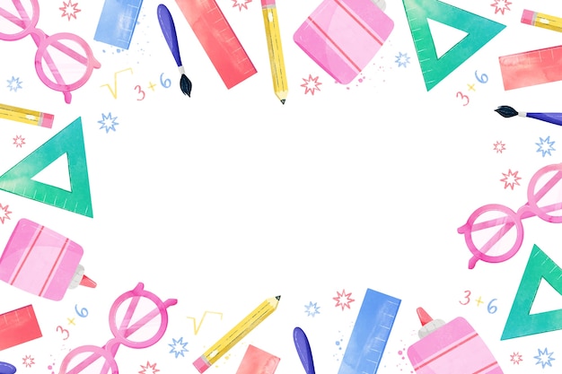 Watercolor back to school background with school supplies