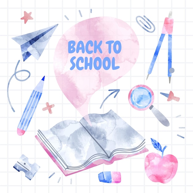 Watercolor back to school background