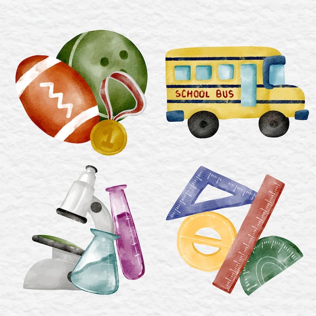 Vector watercolor back to school element collection
