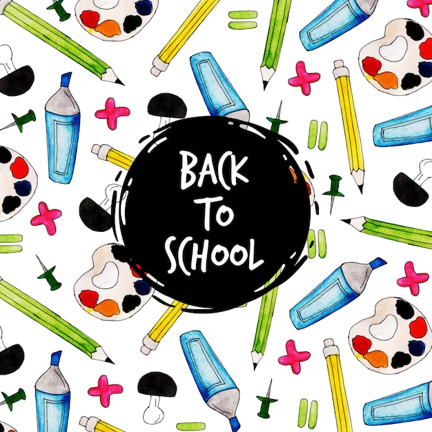 Watercolor back to school pattern background
