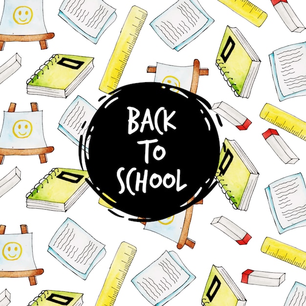 Watercolor Back To School Pattern Background