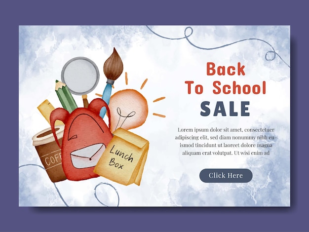 Vector watercolor back to school sale supplies website banner template