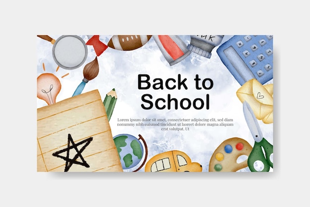 Watercolor Back To School Supplies Banner Template Printable