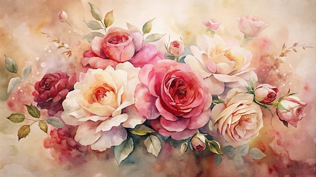 Vector watercolor background of bouquet roses