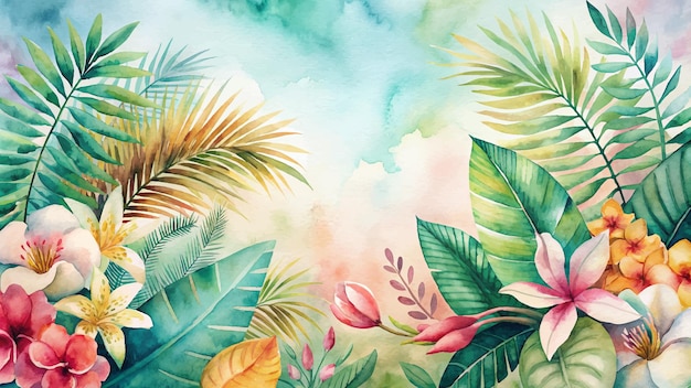 Vector watercolor background of exotic flowers