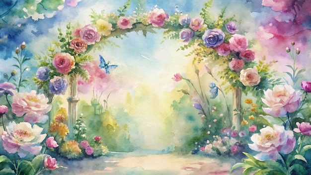 Watercolor background featuring floral arch decorations
