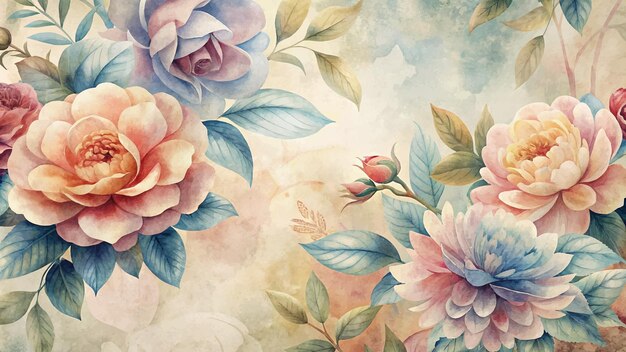 Watercolor background featuring flowers in a retro style