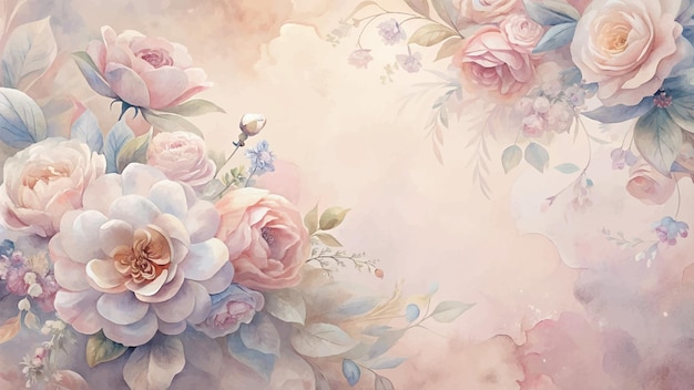 Vector watercolor background featuring flowers with soft colors