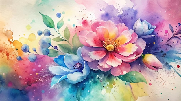 Watercolor background featuring vibrant splash flowers