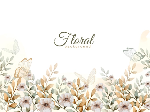 Vector watercolor background of flowers and leaves hand painting with butterflies