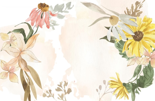 Cornice di sfondo acquerello con fiori di campo semplici di echinacea