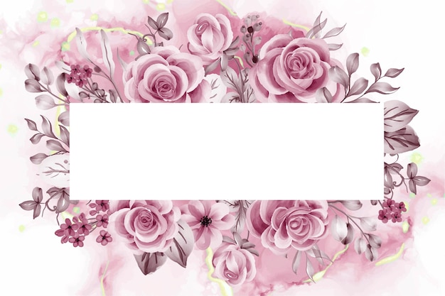 Sfondo acquerello fiori e foglie in oro rosa con spazio bianco
