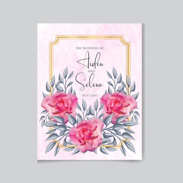 Watercolor background rose gold flowers and leaves