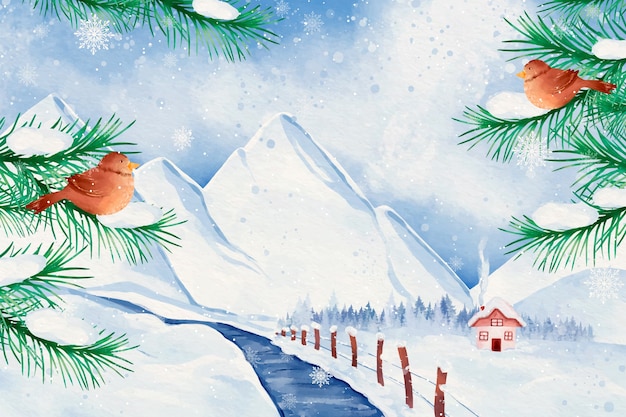 Watercolor background for wintertime season