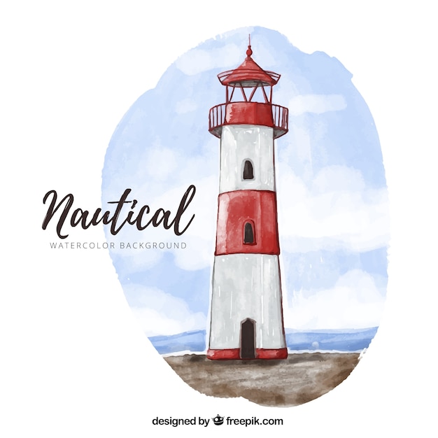 Watercolor background with fantastic lighthouse