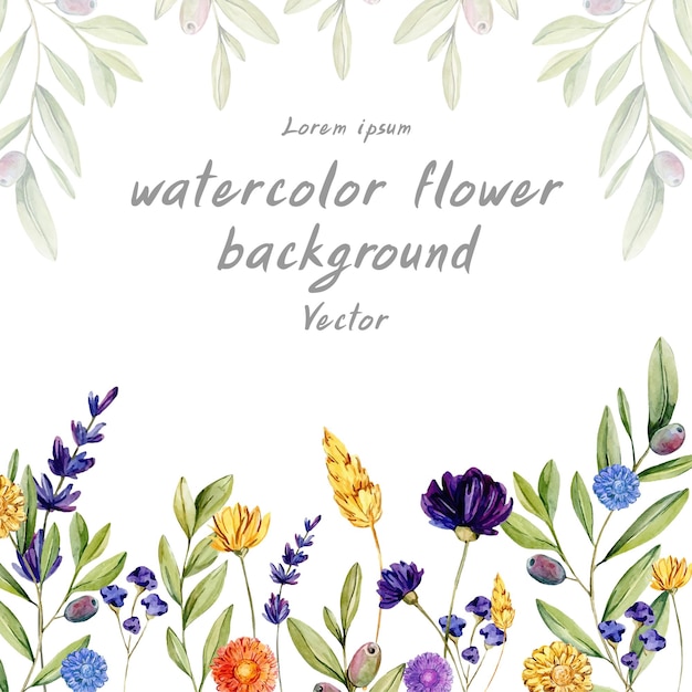 Vector watercolor background with flowers and leaves