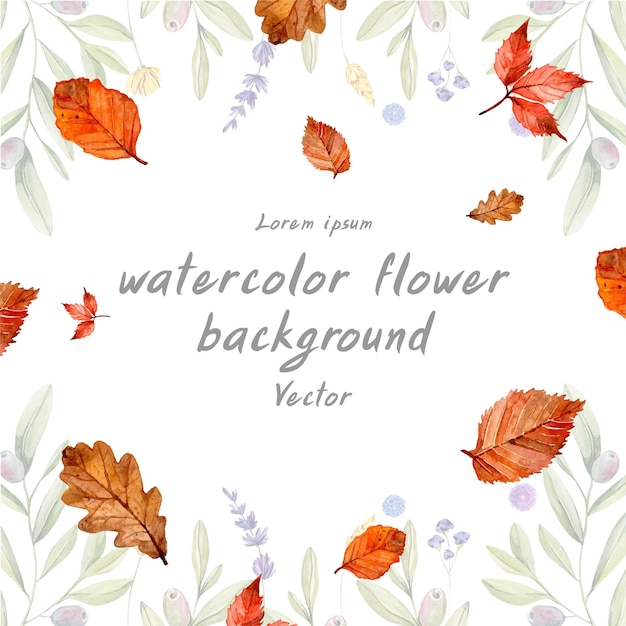 Watercolor background with flowers and leaves