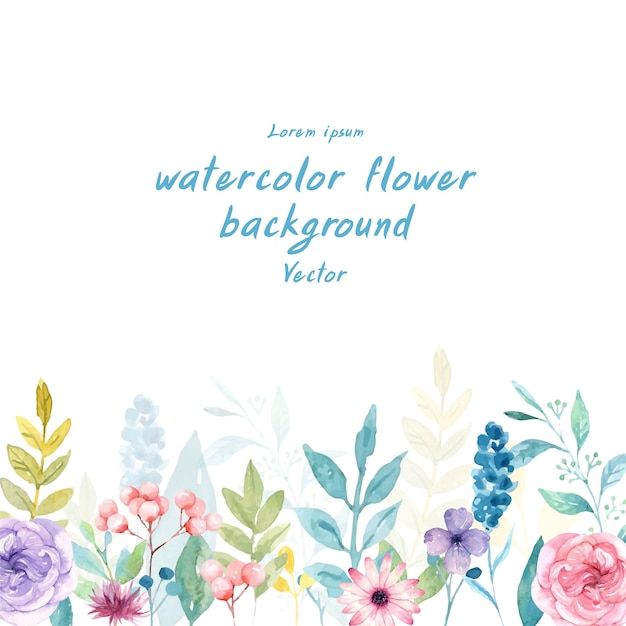 Watercolor background with flowers and leaves