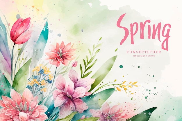 A watercolor background with flowers and the word spring on it.