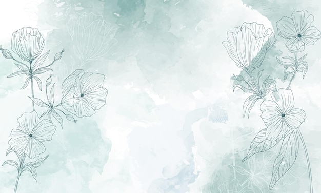 Vector watercolor background with hand drawn floral elements