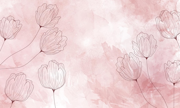 watercolor background with hand drawn floral elements