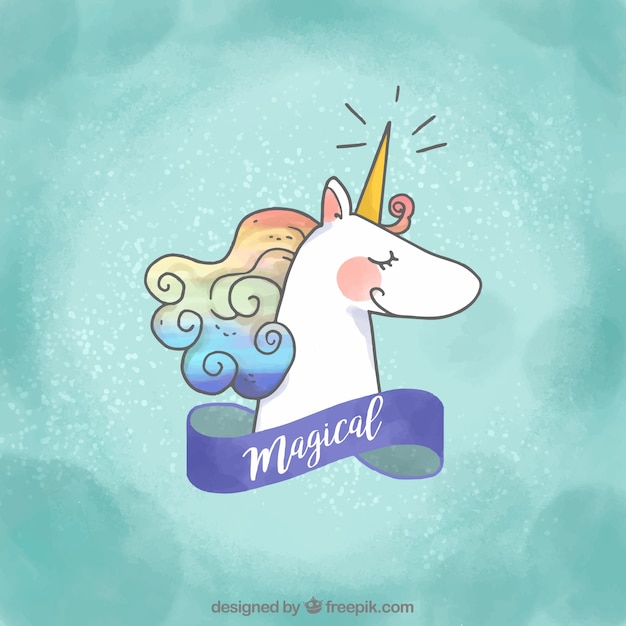 Vector watercolor background with hand drawn unicorn