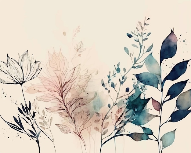 watercolor background with leaves flower floral vector nature design leaf illustration