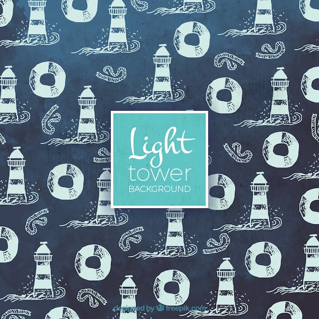 Watercolor background with lighthouses