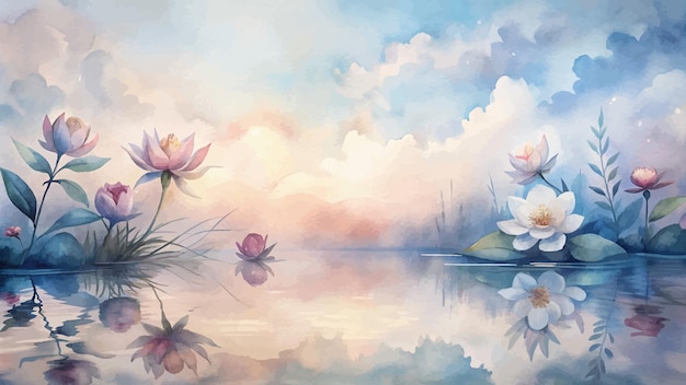 Вектор Акварельный фон с минималистскими цветочными отражениями