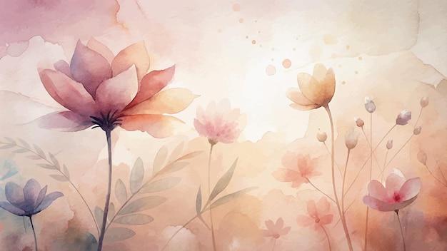 Vector watercolor background with minimalist soft silhouette flowers