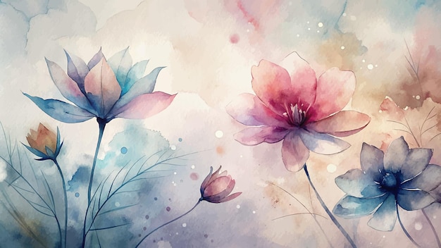 Vector watercolor background with minimalist soft silhouette flowers